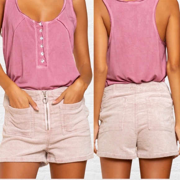 1 S LEFT POL Powder Pink Zip Front Corduroy Shorts - Picture 5 of 15